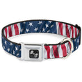Load image into Gallery viewer, Dog Bone Seatbelt Buckle Collar - American Flag Vertical CLOSE-UP
