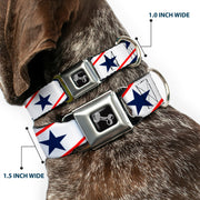 Dog Bone Seatbelt Buckle Collar - Americana Diagonal Stars & Stripes White/Red/Blue