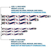 Dog Bone Seatbelt Buckle Collar - Americana Diagonal Stars & Stripes White/Red/Blue