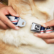 Dog Bone Seatbelt Buckle Collar - Americana Diagonal Stars & Stripes White/Red/Blue