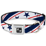 Dog Bone Seatbelt Buckle Collar - Americana Diagonal Stars & Stripes White/Red/Blue
