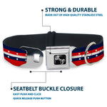 Dog Bone Seatbelt Buckle Collar - Americana Stripe w/Stars Blue/Red/White