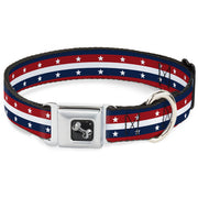 Dog Bone Seatbelt Buckle Collar - Americana Stripe w/Stars Blue/Red/White