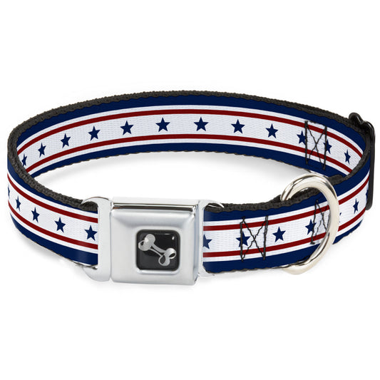 Dog Bone Seatbelt Buckle Collar - Americana Stars & Stripes 6 Blue/White/Red