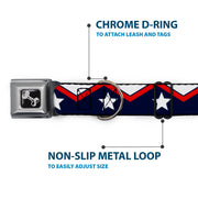 Dog Bone Seatbelt Buckle Collar - American Chevron & Stripes White/Red/Blue