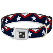 Dog Bone Seatbelt Buckle Collar - American Chevron & Stripes White/Red/Blue