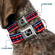 Dog Bone Seatbelt Buckle Collar - Americana Stripe w/Stars2 Blue/Red/White