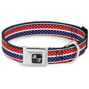 Dog Bone Seatbelt Buckle Collar - Americana Stripe w/Mini Stars Blue/Red/White