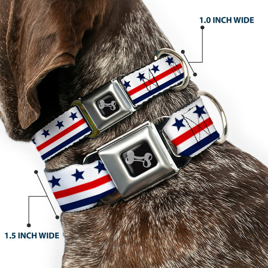 Dog Bone Seatbelt Buckle Collar - Americana Stars & Stripes7 White/Blue/Red