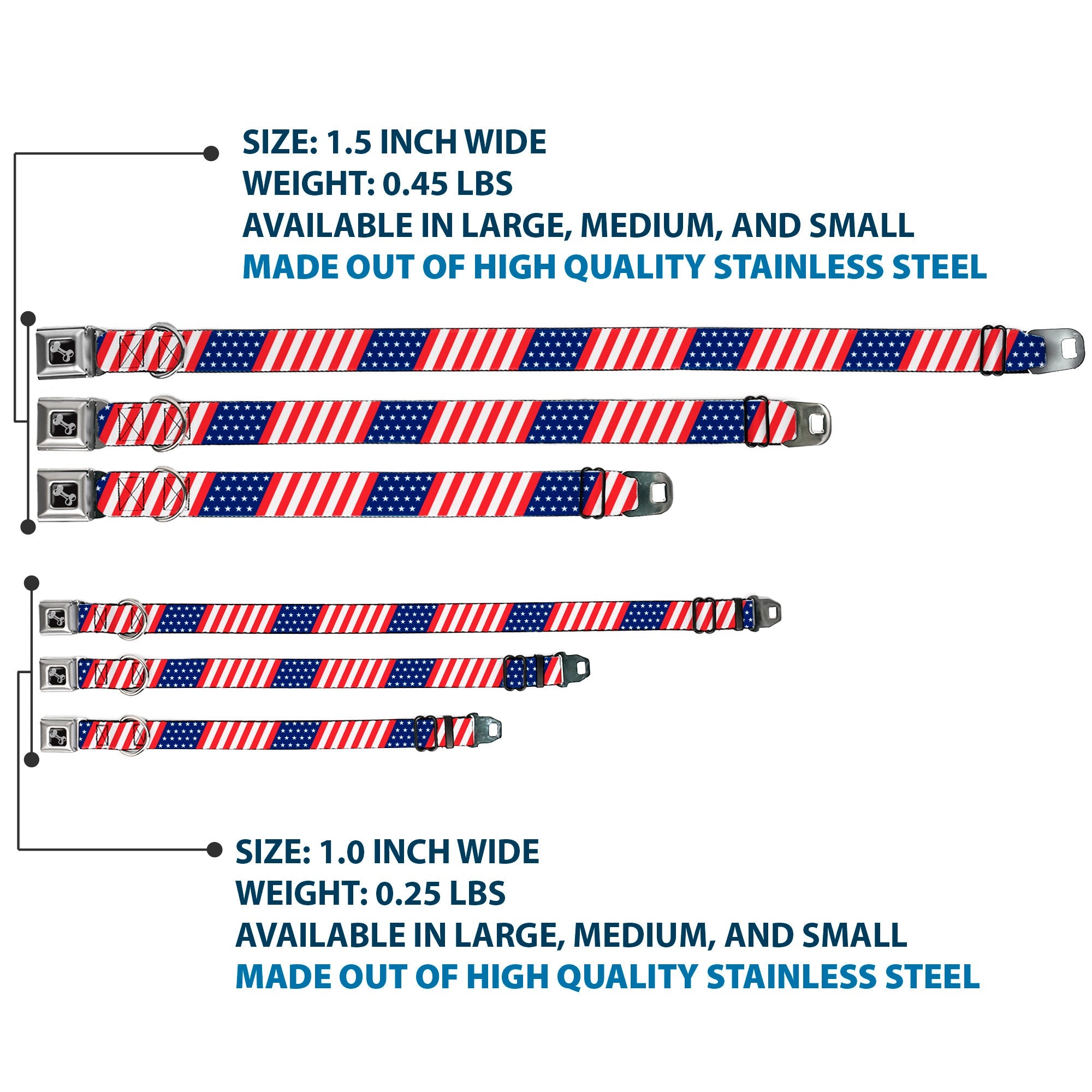 Dog Bone Seatbelt Buckle Collar - American Flag Diagonal