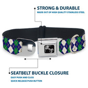 Dog Bone Black/Silver Seatbelt Buckle Collar - Argyle Navy/Green/White/Gold