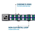 Load image into Gallery viewer, Dog Bone Black/Silver Seatbelt Buckle Collar - Argyle Navy/Green/White/Gold
