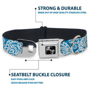 Dog Bone Seatbelt Buckle Collar - Bandana/Skulls Baby Blue/White
