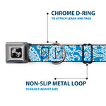 Dog Bone Seatbelt Buckle Collar - Bandana/Skulls Baby Blue/White