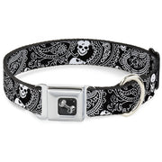 Dog Bone Seatbelt Buckle Collar - Bandana/Skulls Black/White