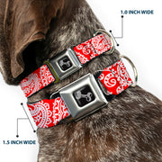 Dog Bone Seatbelt Buckle Collar - Bandana/Skulls Red/White