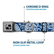 Dog Bone Seatbelt Buckle Collar - Bandana/Skulls Royal/White