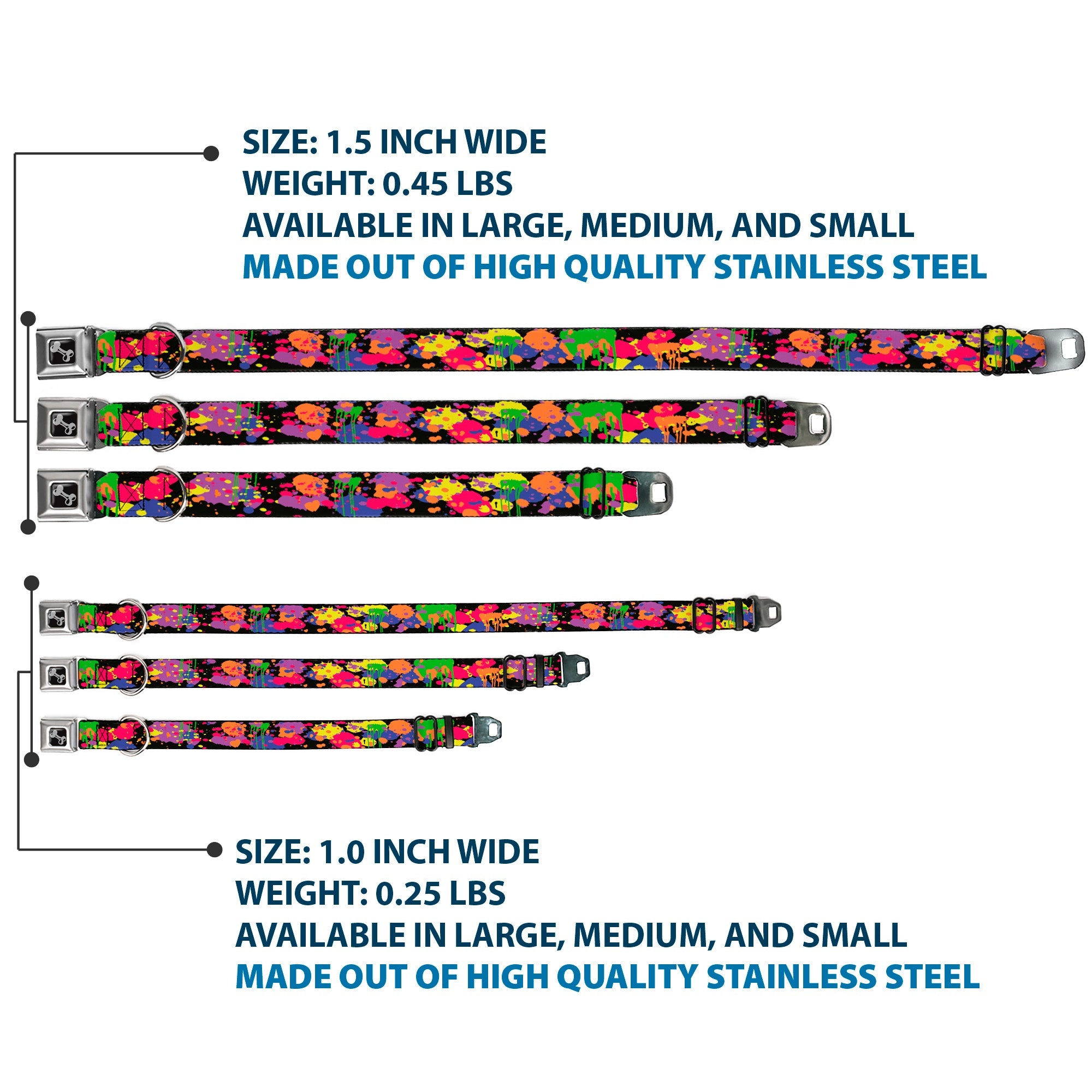 Dog Bone Seatbelt Buckle Collar - BD Paint Splatter Black/Neon