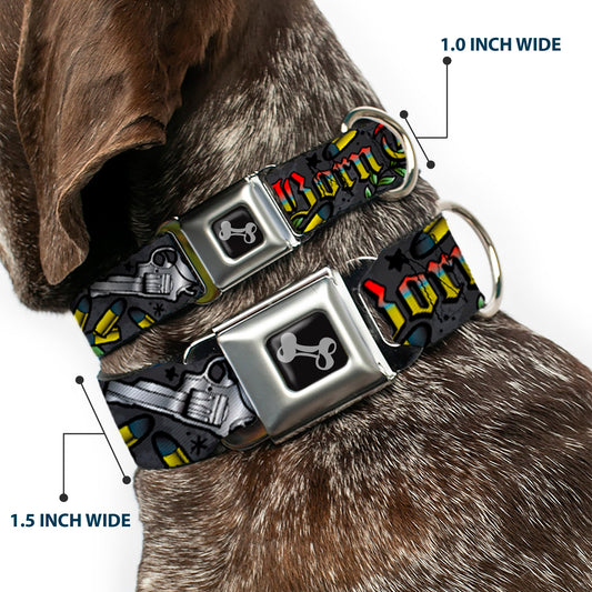 Dog Bone Seatbelt Buckle Collar - Born to Raise Hell Gray