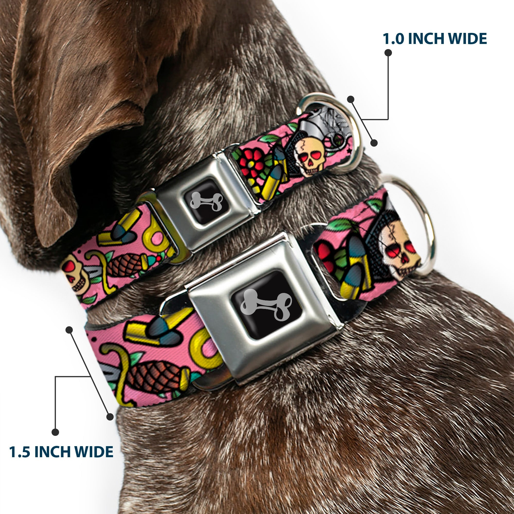 Dog Bone Seatbelt Buckle Collar - Born to Raise Hell Pink