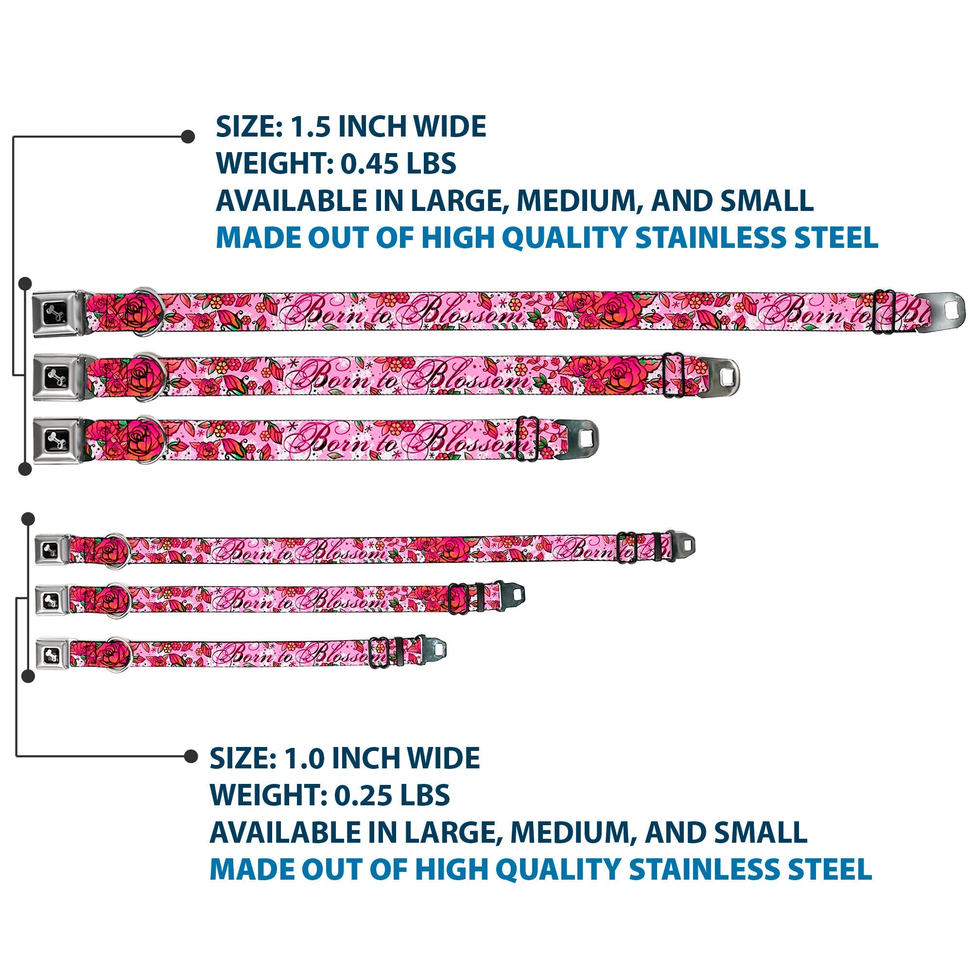 Dog Bone Seatbelt Buckle Collar - Born to Blossom Pink