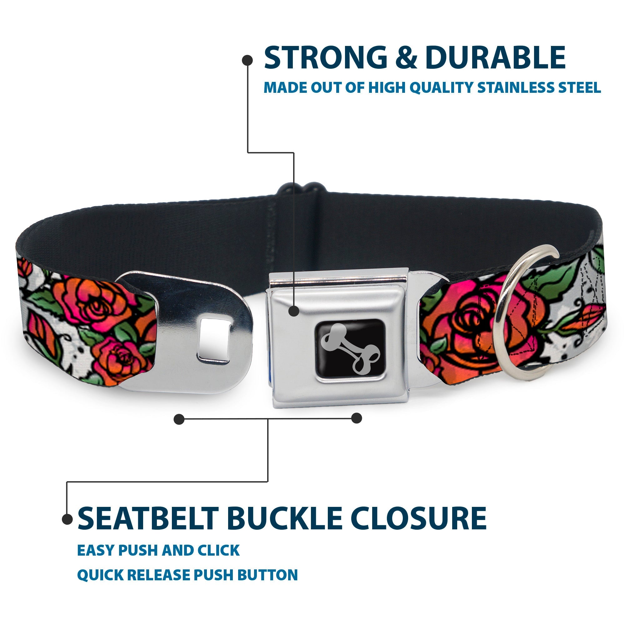 Dog Bone Seatbelt Buckle Collar - Born to Blossom White