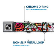 Dog Bone Seatbelt Buckle Collar - Born to Blossom White