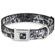 Dog Bone Seatbelt Buckle Collar - Born to Blossom Black/White
