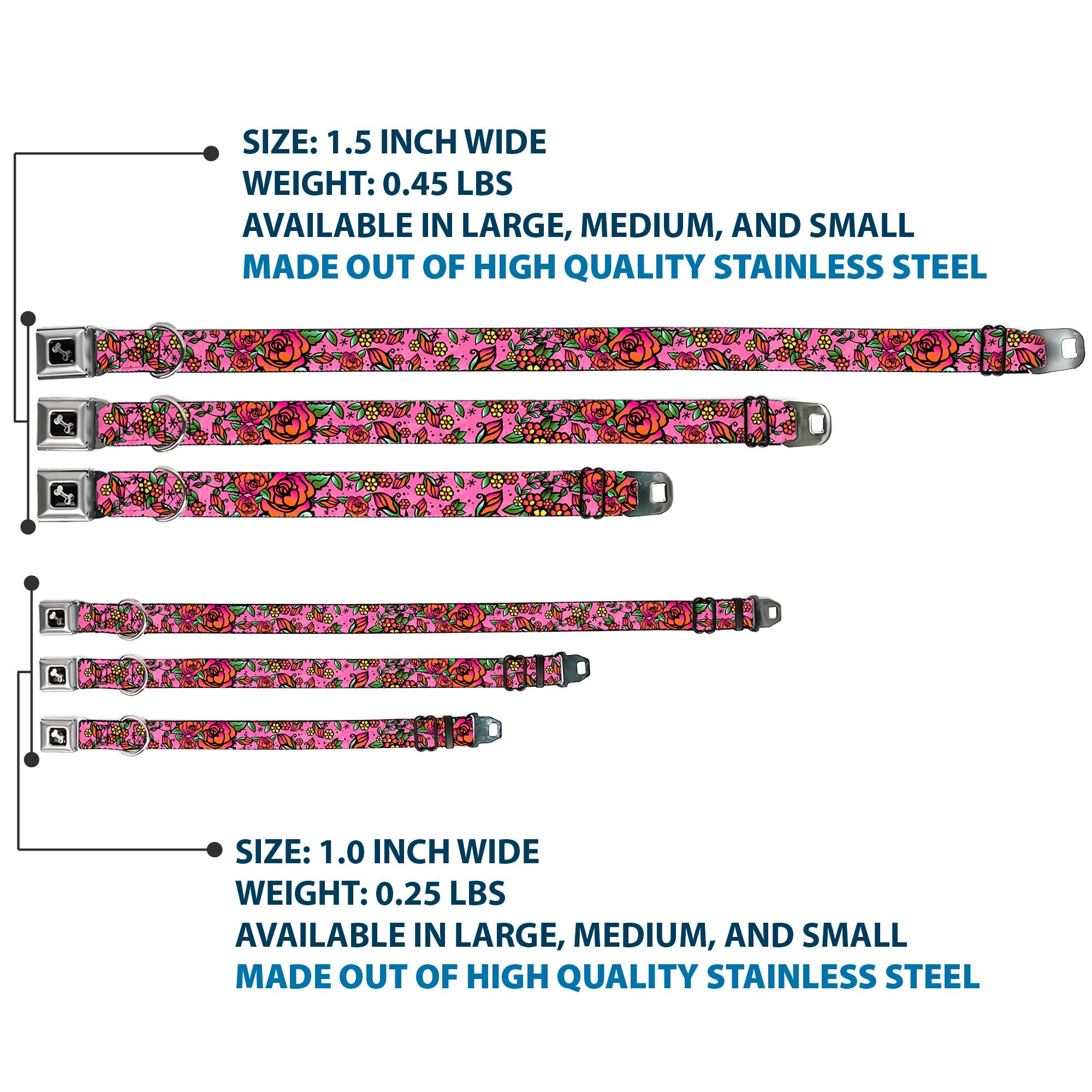 Dog Bone Seatbelt Buckle Collar - Born to Blossom CLOSE-UP Pink