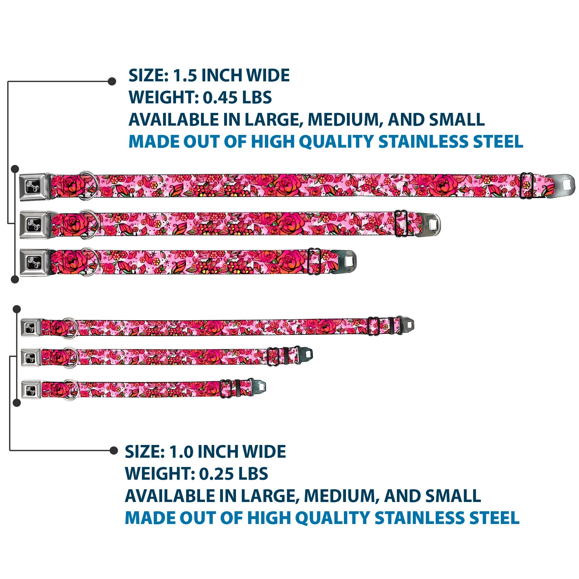 Dog Bone Seatbelt Buckle Collar - Born to Blossom CLOSE-UP White