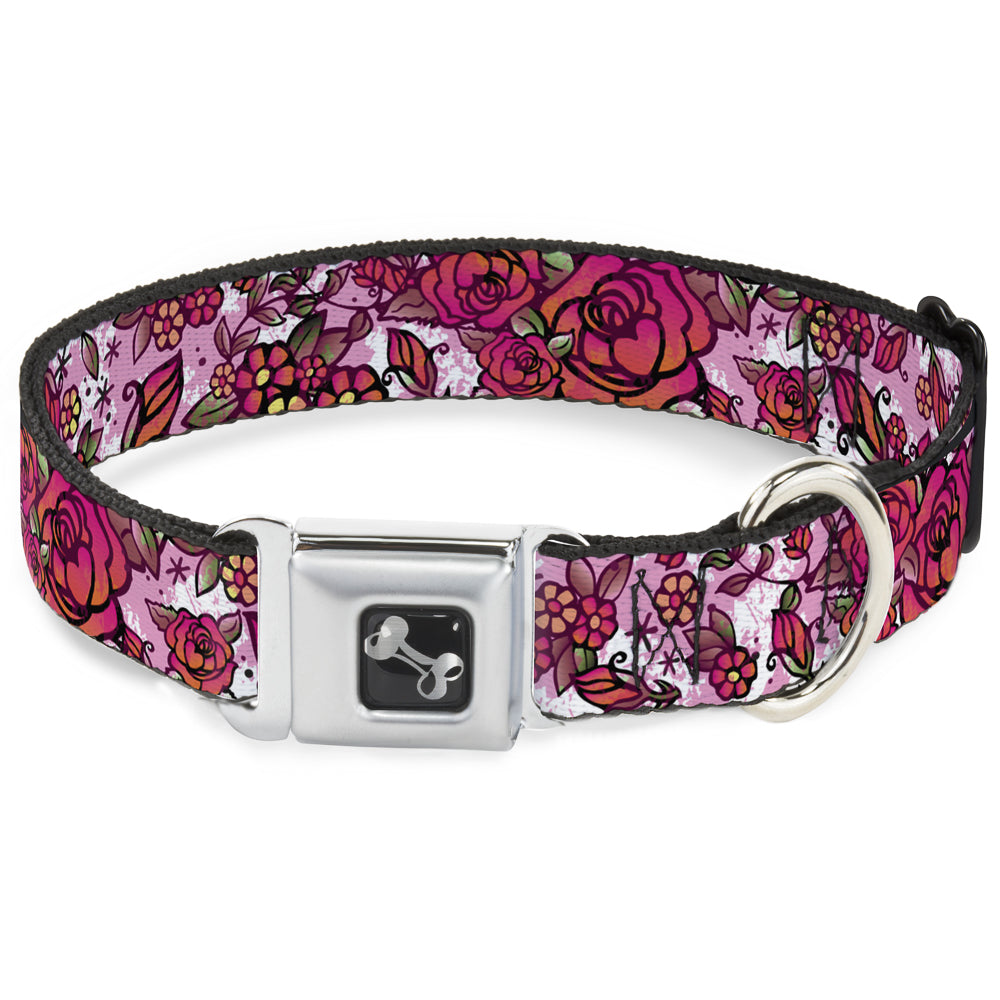 Dog Bone Seatbelt Buckle Collar - Born to Blossom CLOSE-UP White