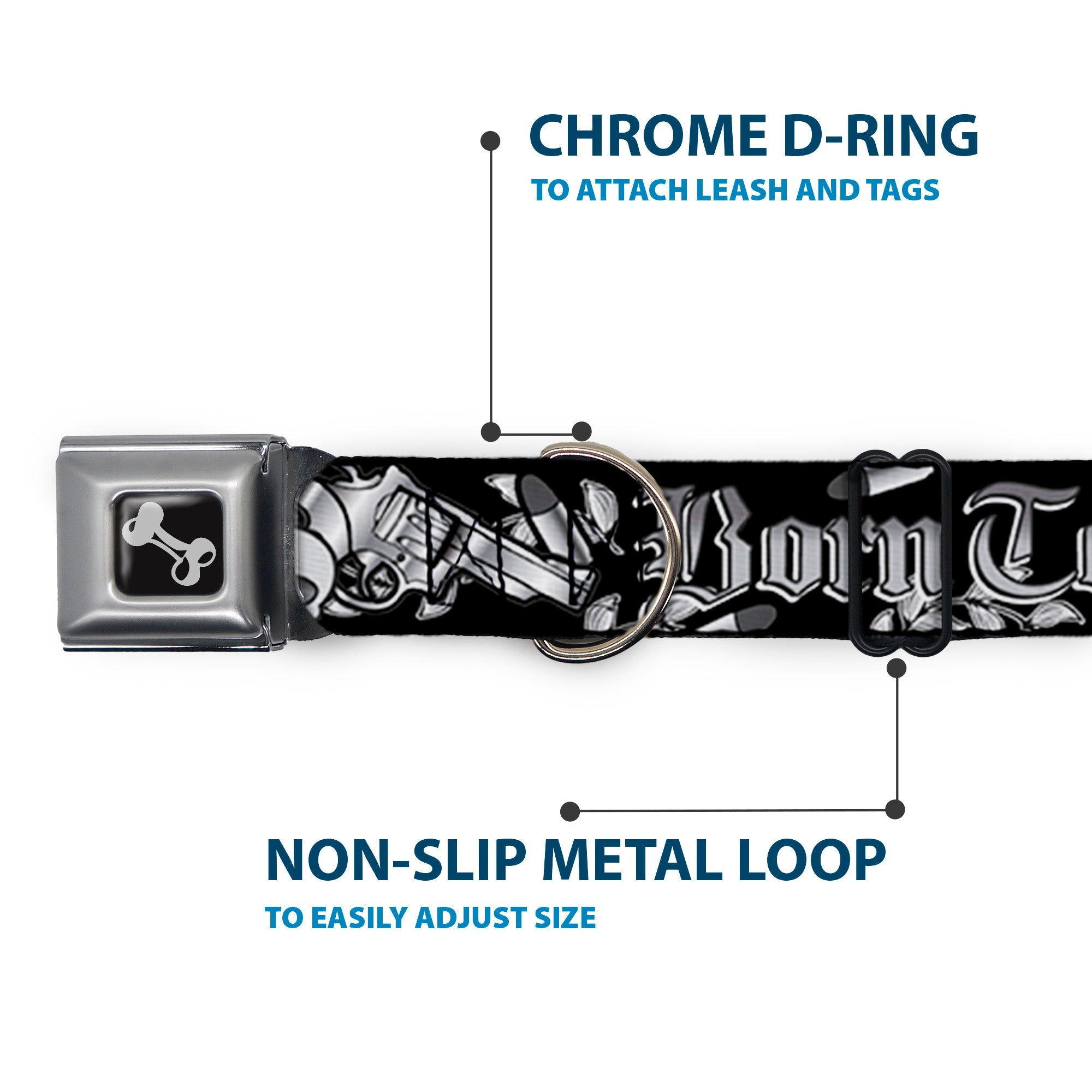 Dog Bone Seatbelt Buckle Collar - Born to Raise Hell Black/White