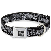 Dog Bone Seatbelt Buckle Collar - Born to Raise Hell Black/White