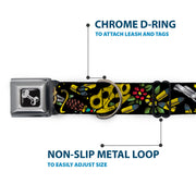 Dog Bone Seatbelt Buckle Collar - Born to Raise Hell CLOSE-UP Black