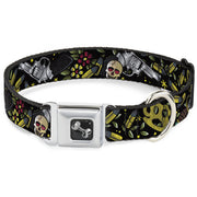 Dog Bone Seatbelt Buckle Collar - Born to Raise Hell CLOSE-UP Black