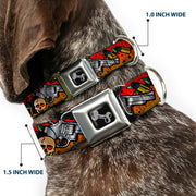 Dog Bone Seatbelt Buckle Collar - Born to Raise Hell CLOSE-UP Red