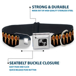 Dog Bone Black/Silver Seatbelt Buckle Collar - Printed Bullets Pattern