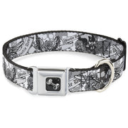 Dog Bone Seatbelt Buckle Collar - BD Skull w/Roses