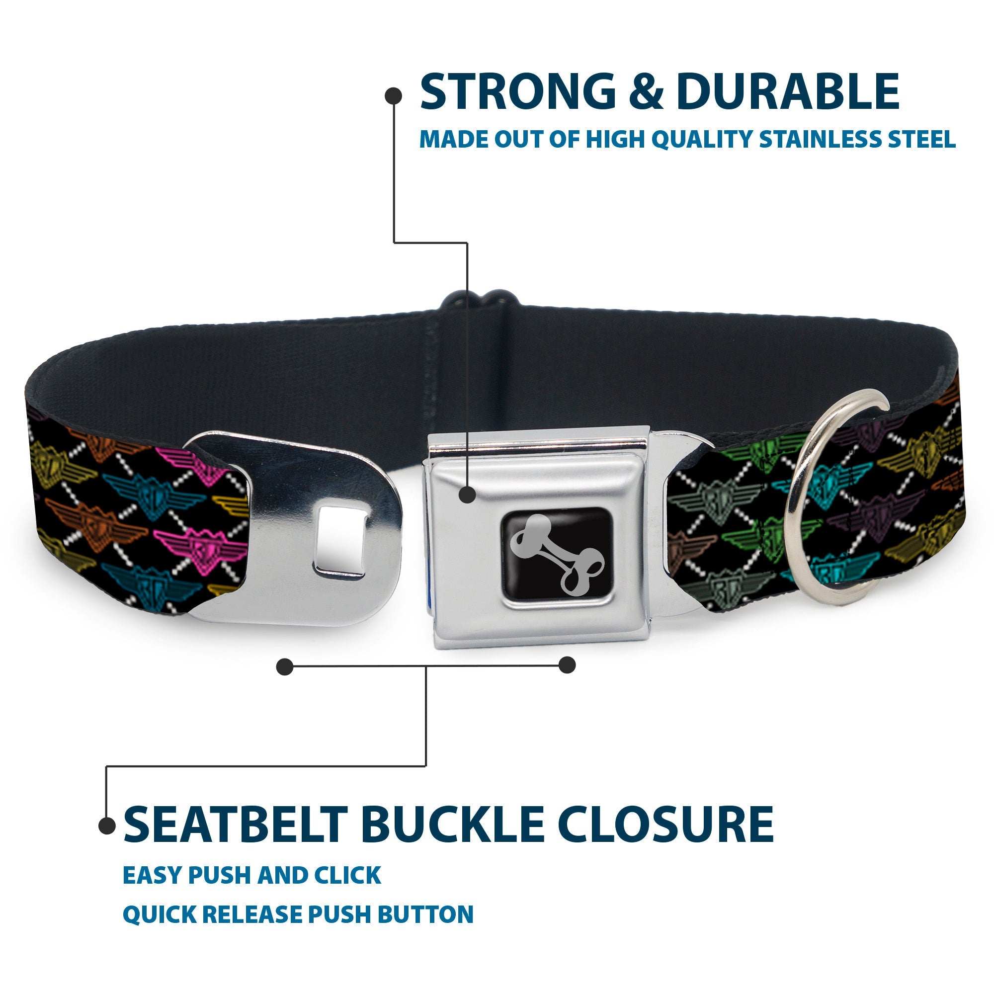 Dog Bone Seatbelt Buckle Collar - BD Monogram Black/Multi Neon