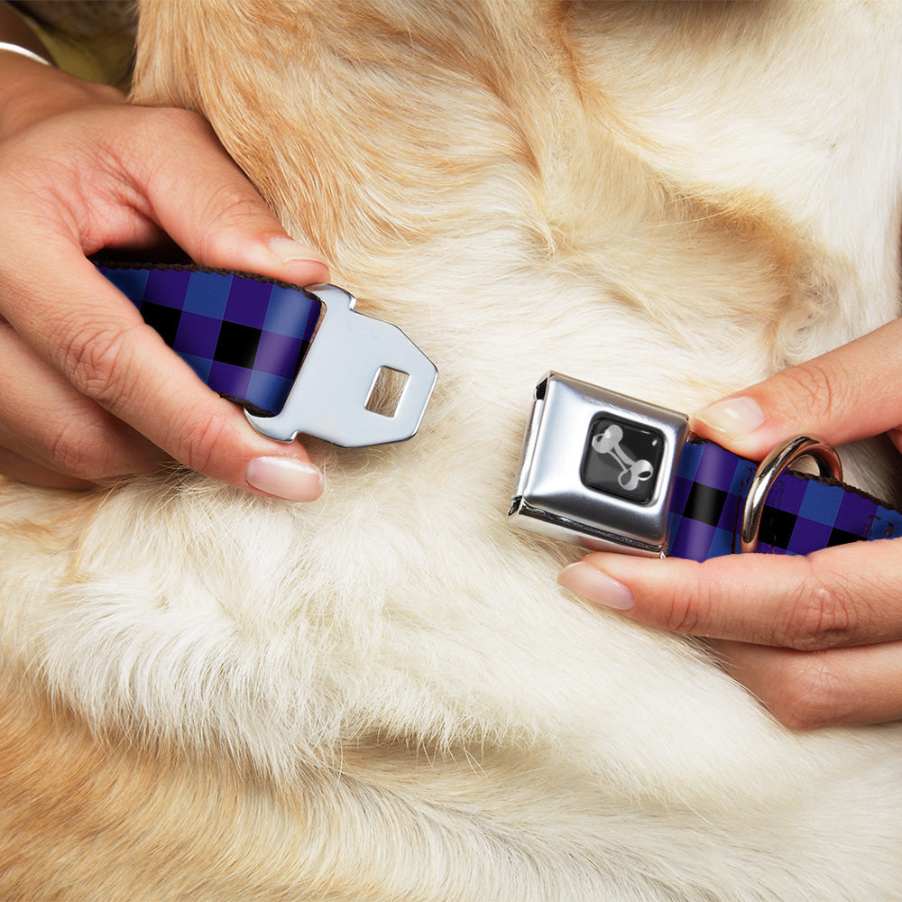Dog Bone Seatbelt Buckle Collar - Buffalo Plaid Black/Blue