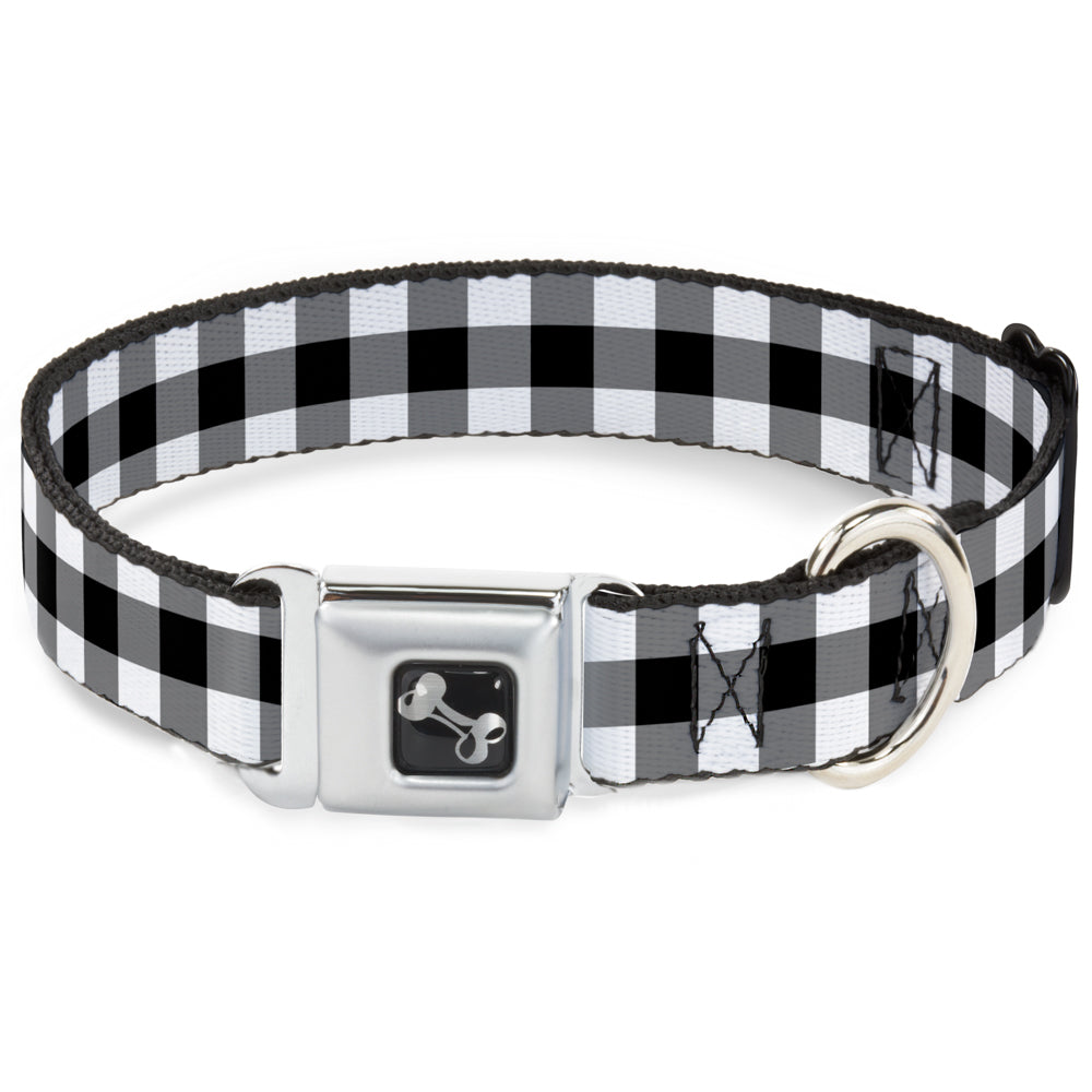 Dog Bone Seatbelt Buckle Collar - Buffalo Plaid Black/White