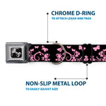 Dog Bone Seatbelt Buckle Collar - Butterfly Garden Black/Pink