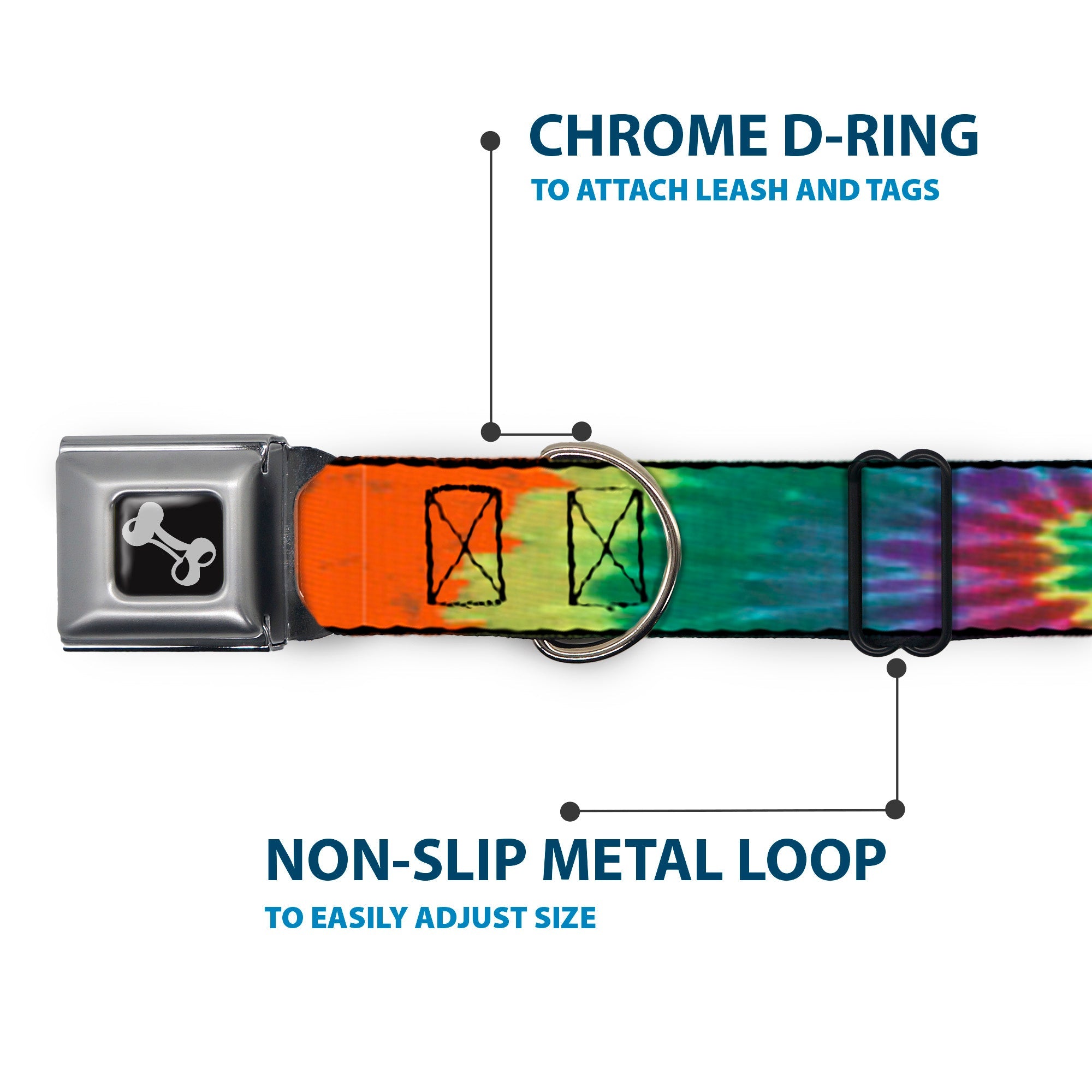 Dog Bone Seatbelt Buckle Collar - BD Tie Dye