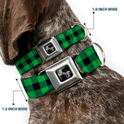 Dog Bone Seatbelt Buckle Collar - Buffalo Plaid Black/Neon Green