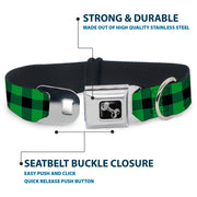 Dog Bone Seatbelt Buckle Collar - Buffalo Plaid Black/Neon Green