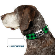 Dog Bone Seatbelt Buckle Collar - Buffalo Plaid Black/Neon Green