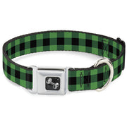 Dog Bone Seatbelt Buckle Collar - Buffalo Plaid Black/Neon Green