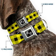Dog Bone Seatbelt Buckle Collar - Buffalo Plaid Black/Neon Yellow
