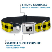 Dog Bone Seatbelt Buckle Collar - Buffalo Plaid Black/Neon Yellow