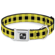 Dog Bone Seatbelt Buckle Collar - Buffalo Plaid Black/Neon Yellow